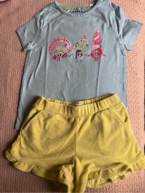 Mini Boden Light Blue Tee with Yellow Shorts Kids Matching Set